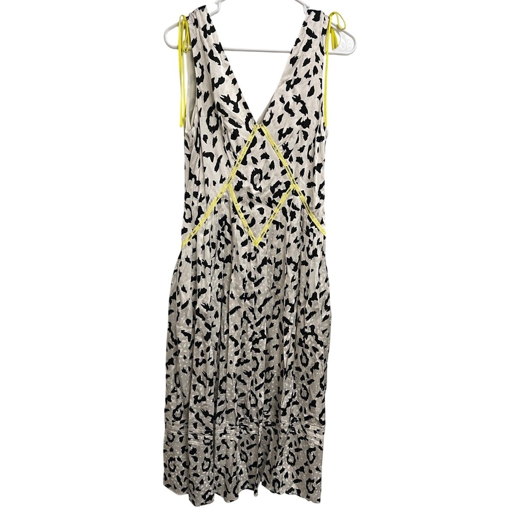 Self Portrait Embroidered Leopard Print Satin Jacquard Pleated Midi Dress Size 6